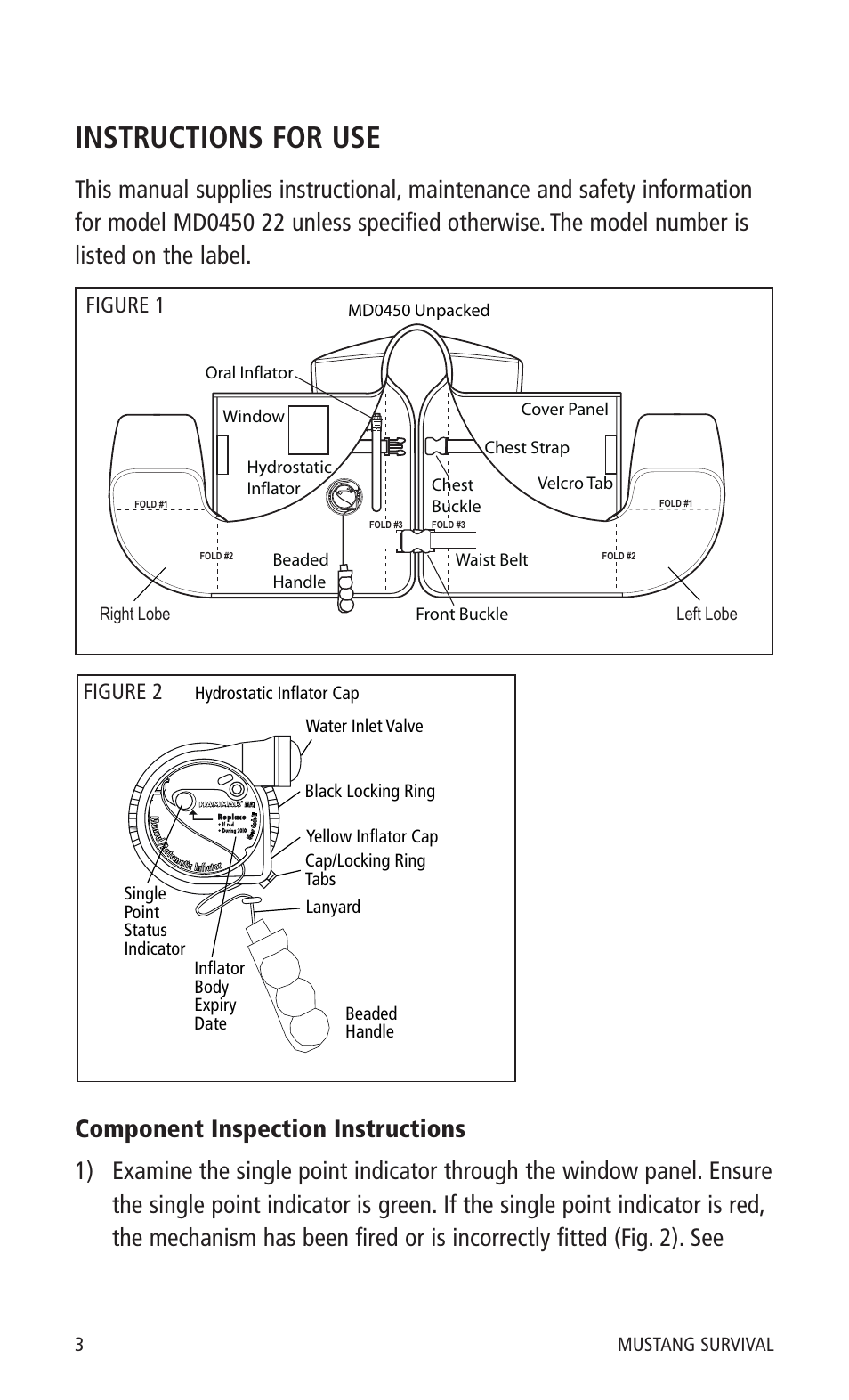 Instructions for use, Figure 1, Figure 2 | Mustang Survival MD0450 22 User Manual | Page 6 / 36
