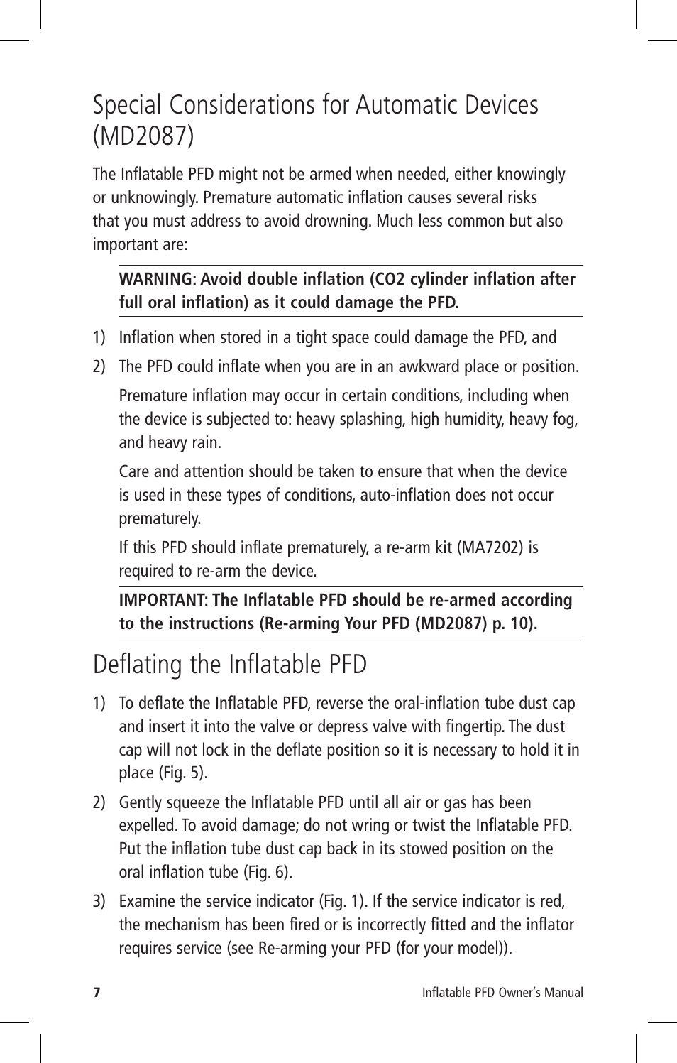 Deflating the inflatable pfd | Mustang Survival MD2085 User Manual | Page 9 / 26