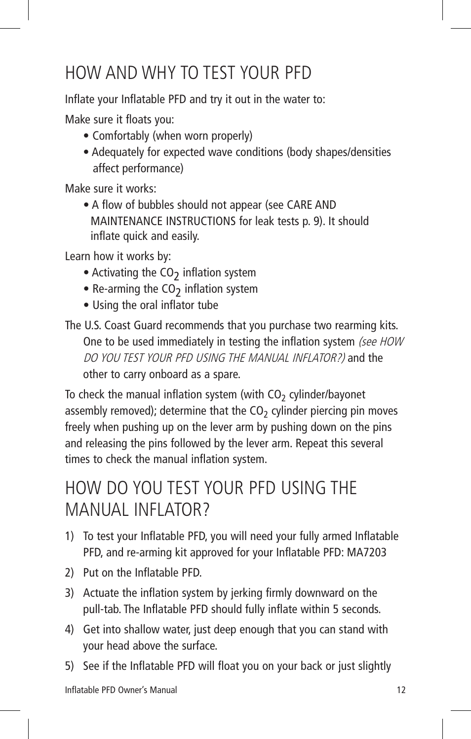 How and why to test your pfd, How do you test your pfd using the manual inflator | Mustang Survival MD3075 User Manual | Page 14 / 20