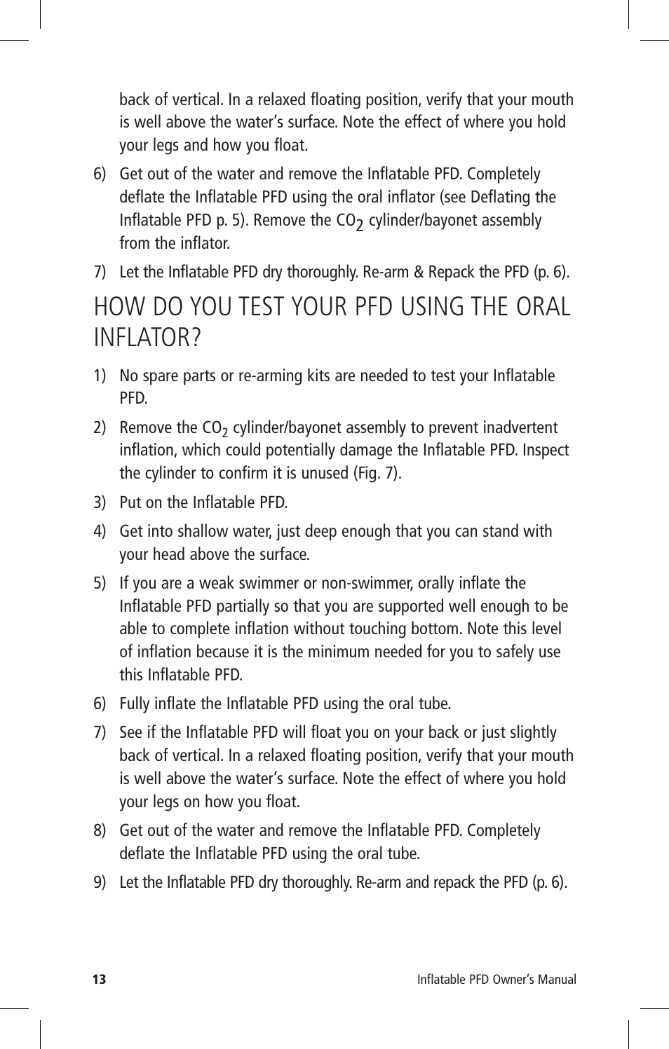 How do you test your pfd using the oral inflator | Mustang Survival MD3075 User Manual | Page 15 / 20