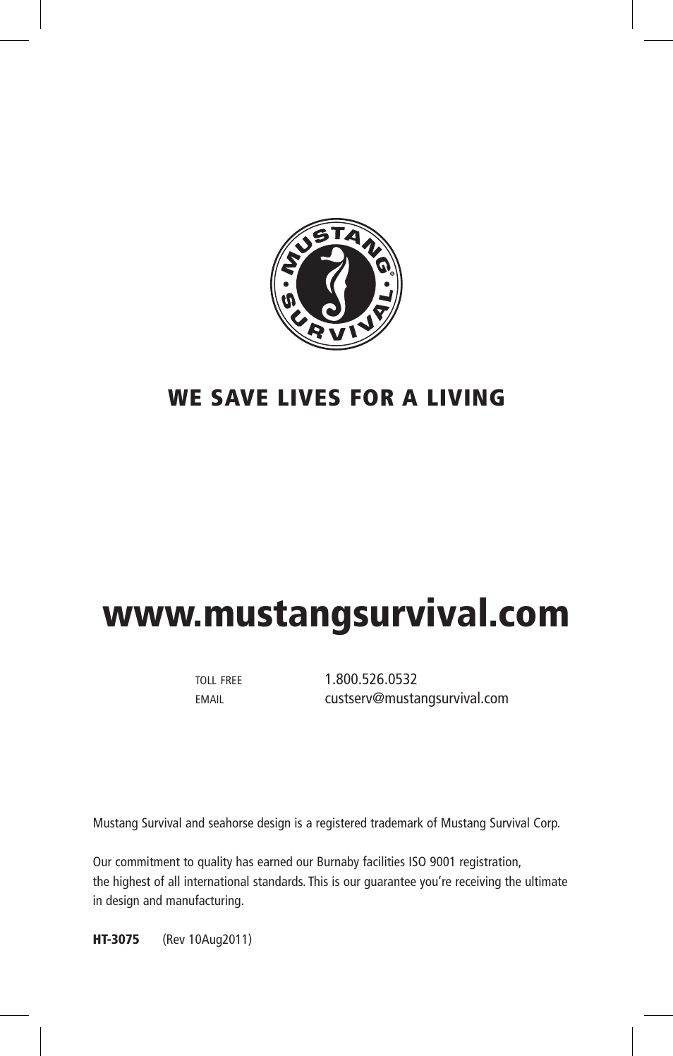 We save lives for a living | Mustang Survival MD3075 User Manual | Page 20 / 20