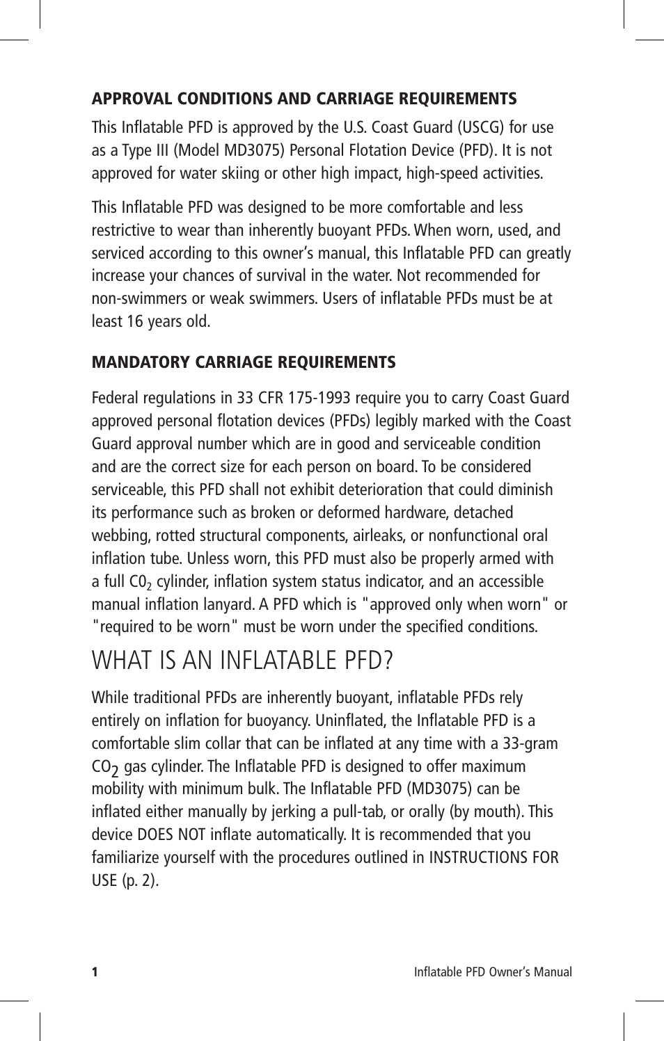 What is an inflatable pfd | Mustang Survival MD3075 User Manual | Page 3 / 20