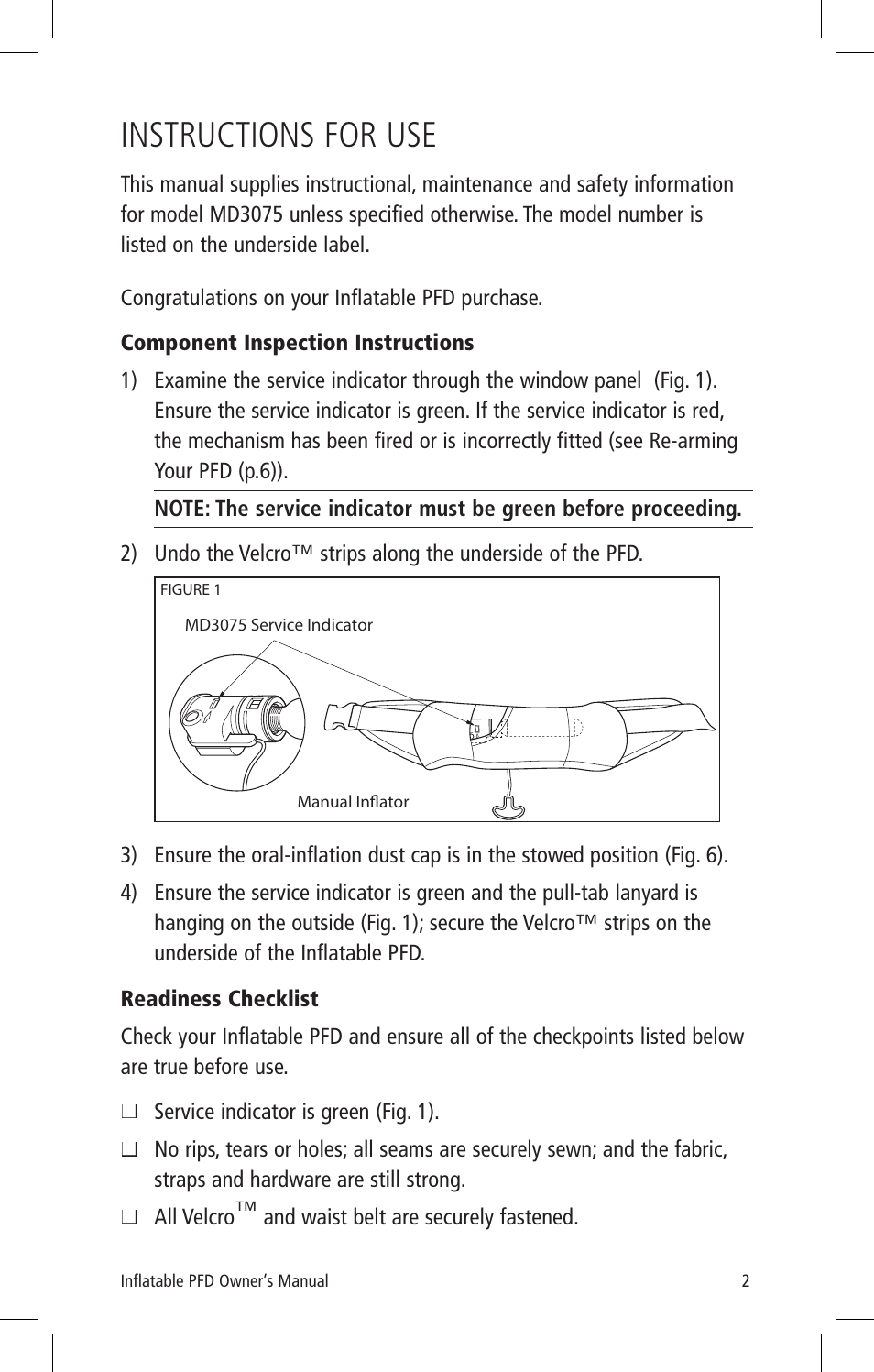 Instructions for use | Mustang Survival MD3075 User Manual | Page 4 / 20