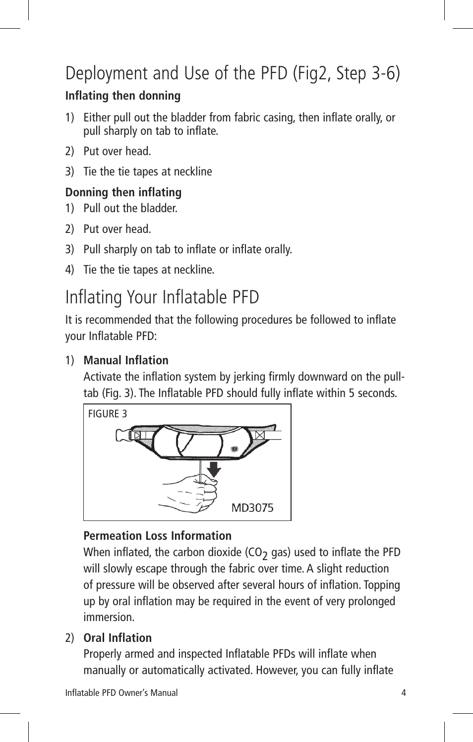 Deployment and use of the pfd (fig2, step 3-6), Inflating your inflatable pfd | Mustang Survival MD3075 User Manual | Page 6 / 20