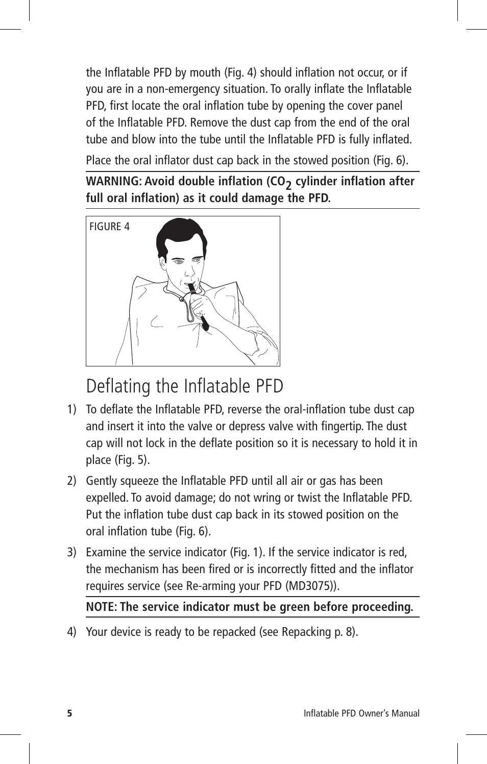 Deflating the inflatable pfd | Mustang Survival MD3075 User Manual | Page 7 / 20