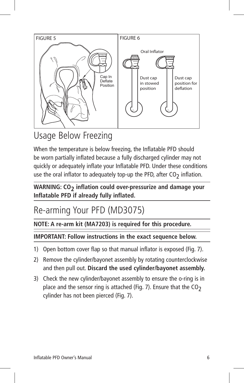 Usage below freezing, Re-arming your pfd (md3075) | Mustang Survival MD3075 User Manual | Page 8 / 20