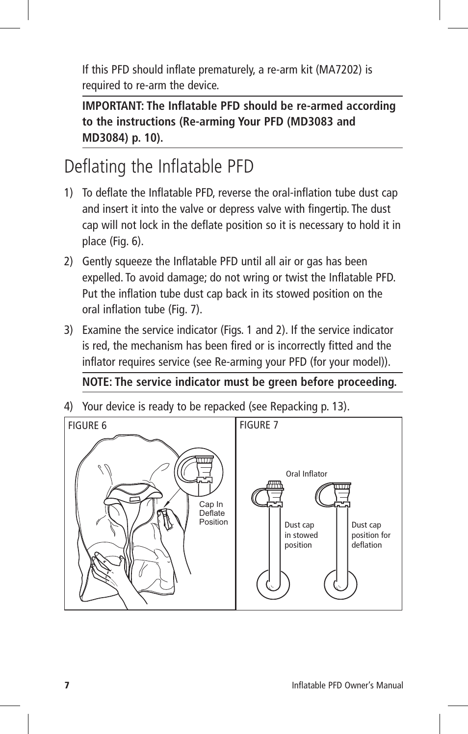 Deflating the inflatable pfd | Mustang Survival MD3082 User Manual | Page 10 / 28