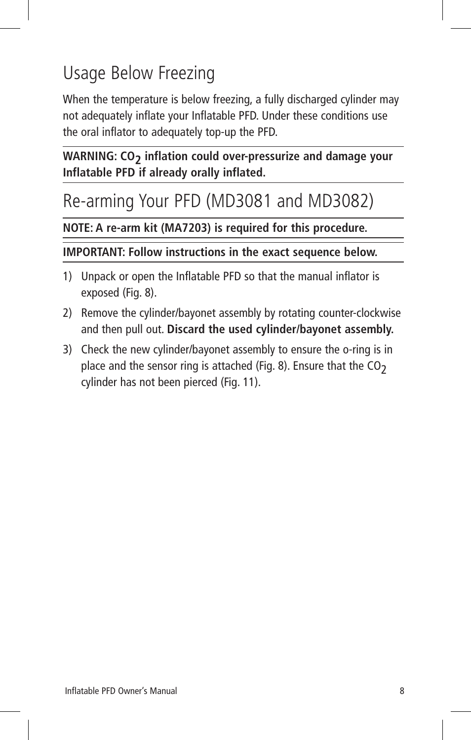 Usage below freezing | Mustang Survival MD3082 User Manual | Page 11 / 28