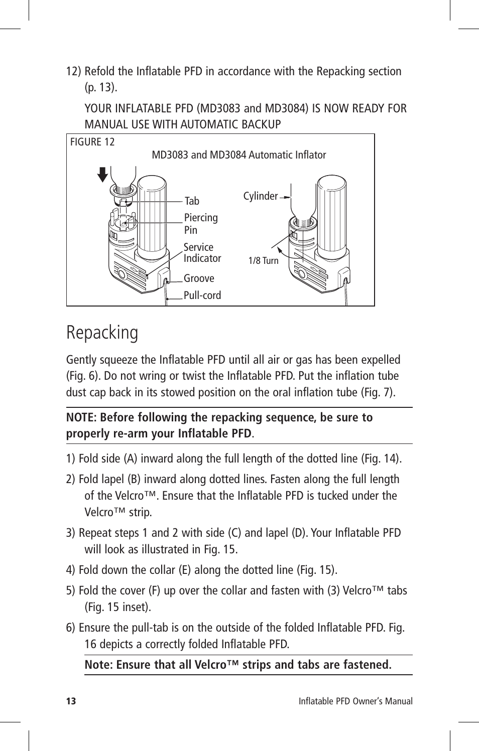 Repacking | Mustang Survival MD3082 User Manual | Page 16 / 28