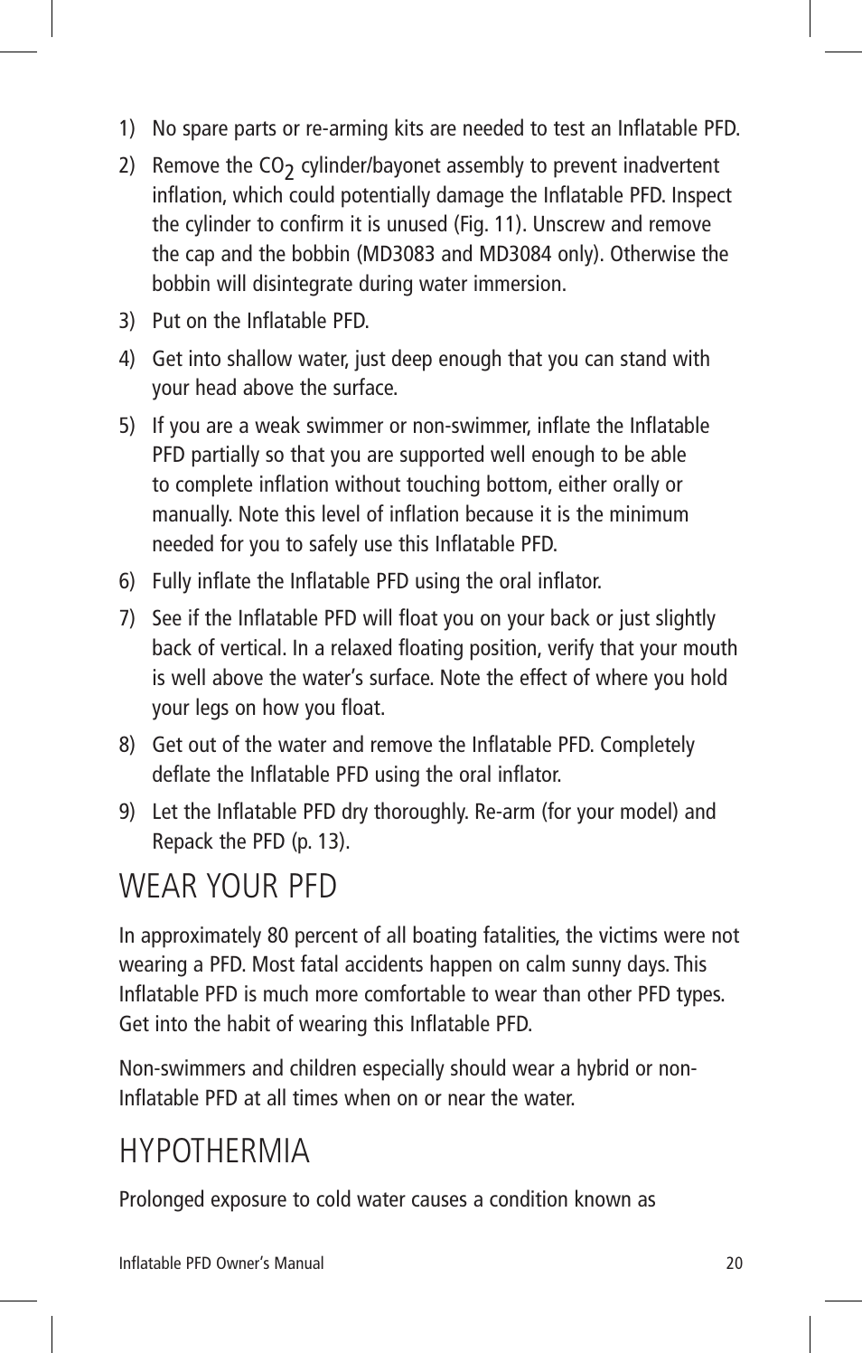Wear your pfd, Hypothermia | Mustang Survival MD3082 User Manual | Page 23 / 28