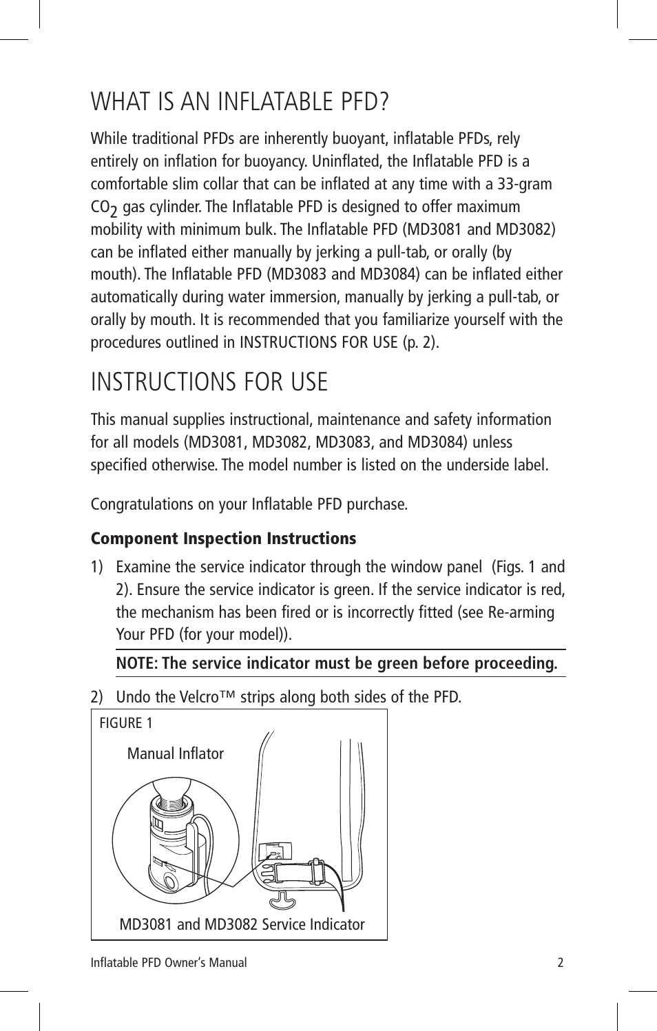 What is an inflatable pfd, Instructions for use | Mustang Survival MD3082 User Manual | Page 5 / 28