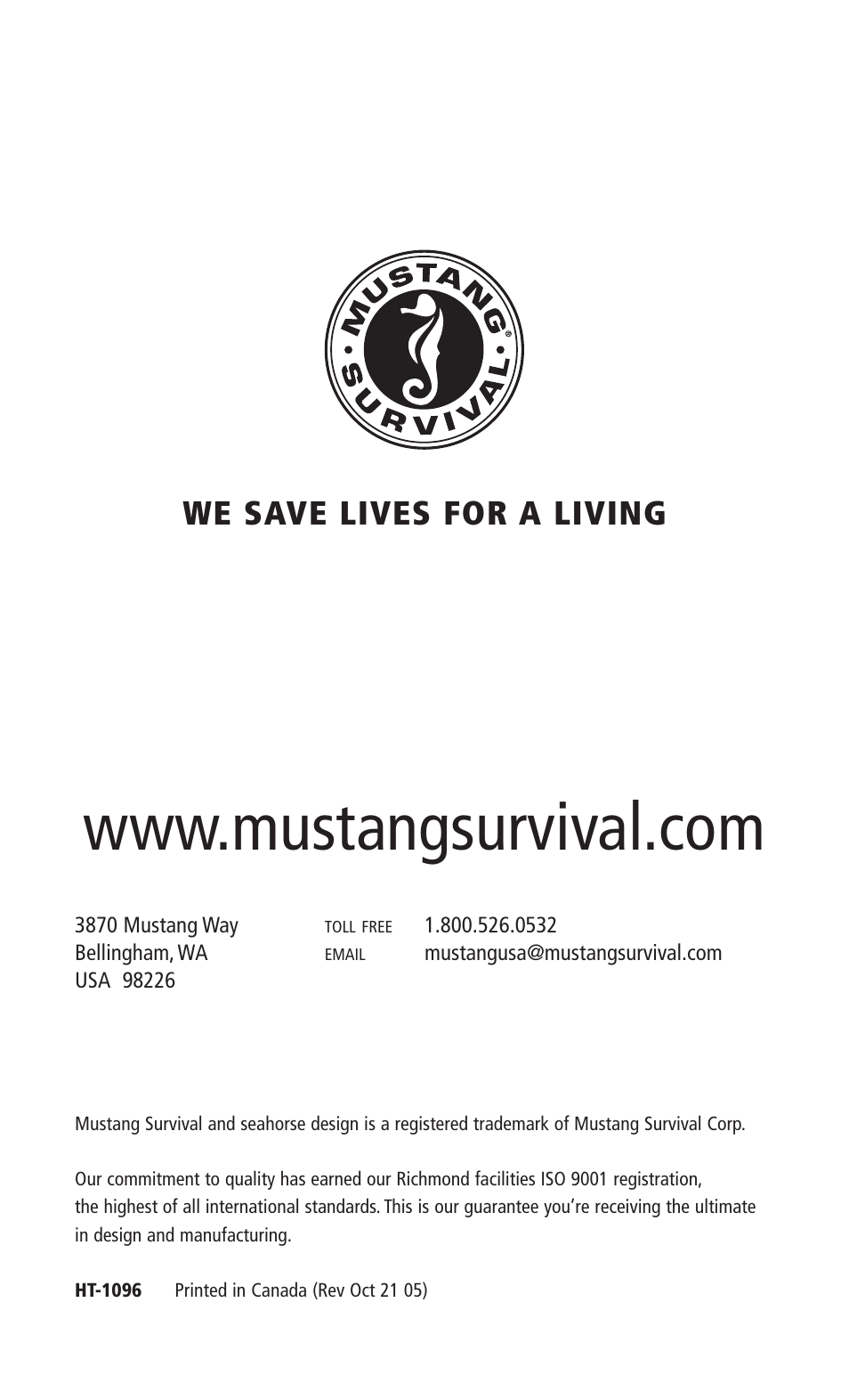 We save lives for a living | Mustang Survival MD3090 User Manual | Page 22 / 22