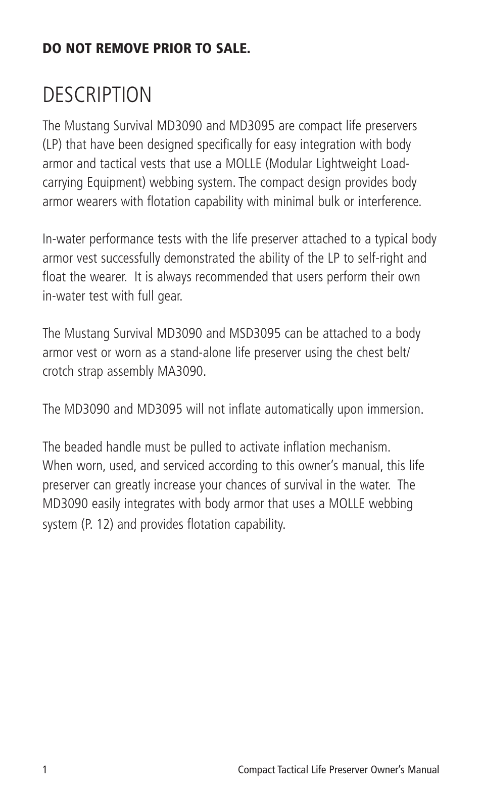 Description | Mustang Survival MD3090 User Manual | Page 3 / 22