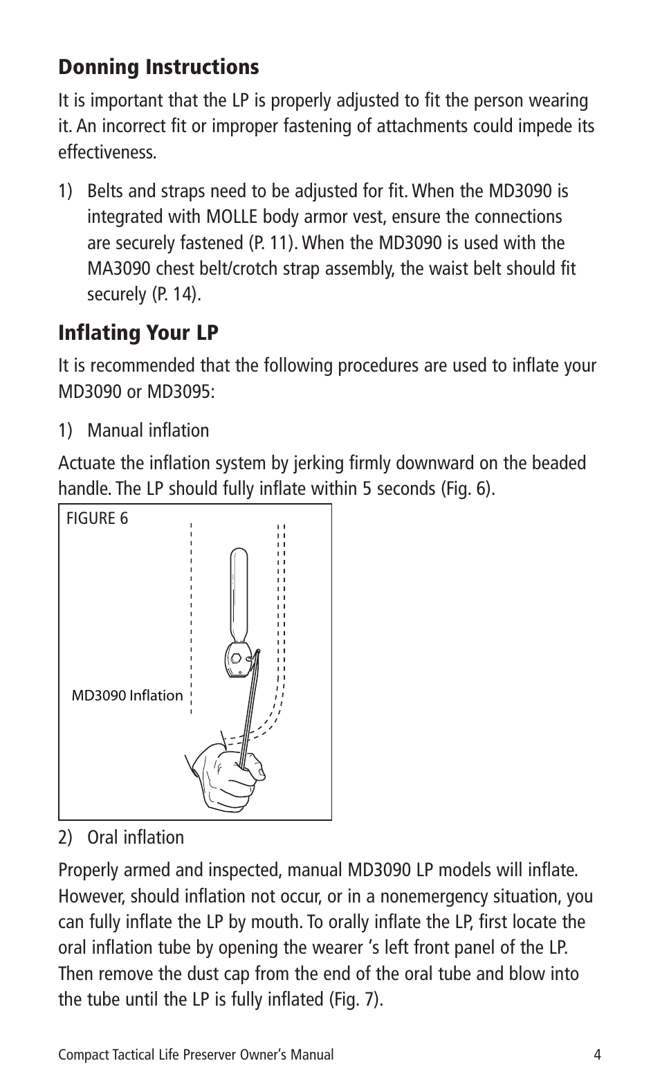 Donning instructions, Inflating your lp | Mustang Survival MD3090 User Manual | Page 6 / 22