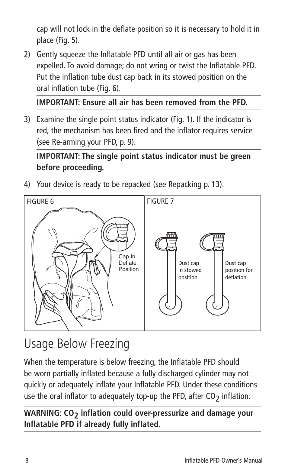 Usage below freezing | Mustang Survival MD3183 User Manual | Page 10 / 28