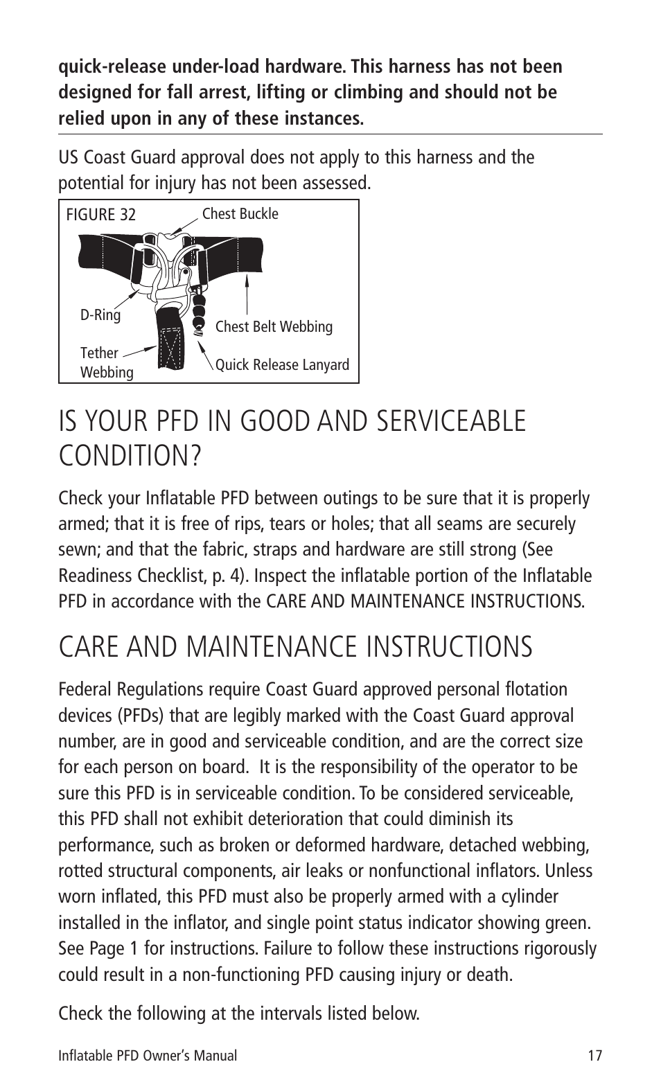 Is your pfd in good and serviceable condition, Care and maintenance instructions | Mustang Survival MD3183 User Manual | Page 19 / 28
