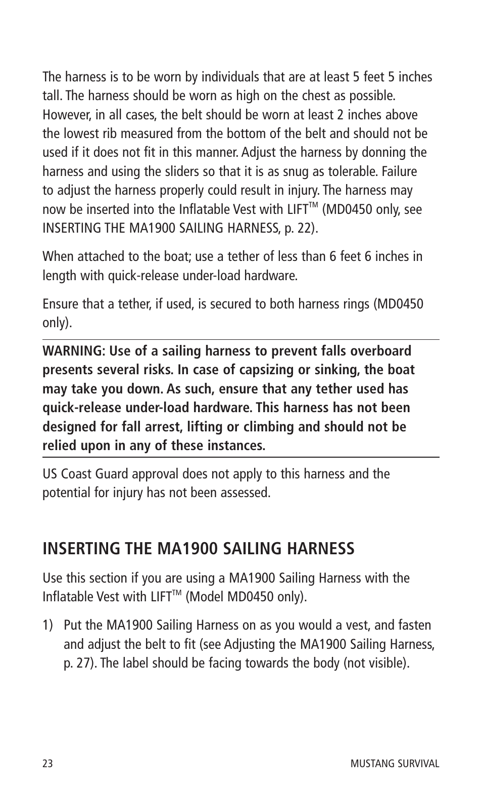 Inserting the ma1900 sailing harness | Mustang Survival MD0450 User Manual | Page 26 / 42