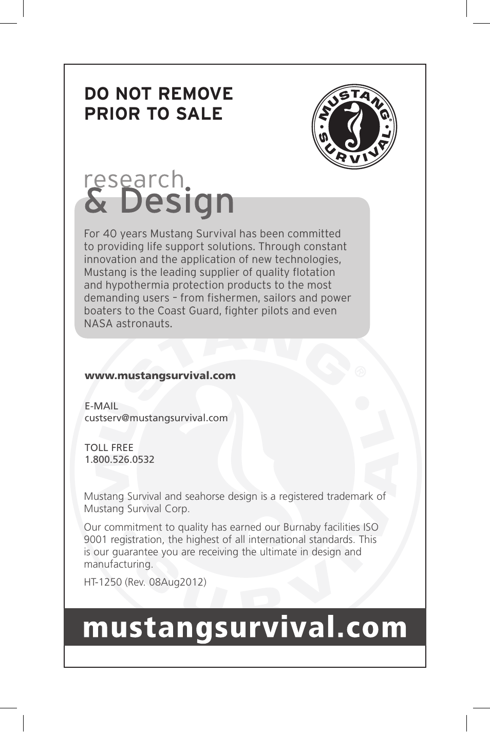 Do not remove prior to sale | Mustang Survival MD1250 User Manual | Page 16 / 16