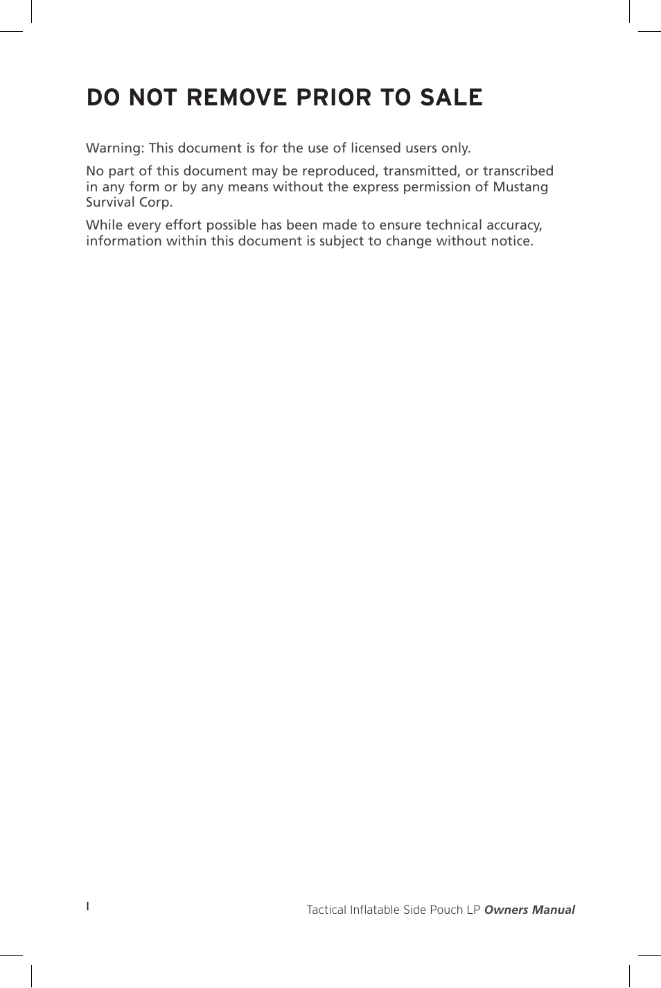 Do not remove prior to sale | Mustang Survival MD1250 User Manual | Page 2 / 16