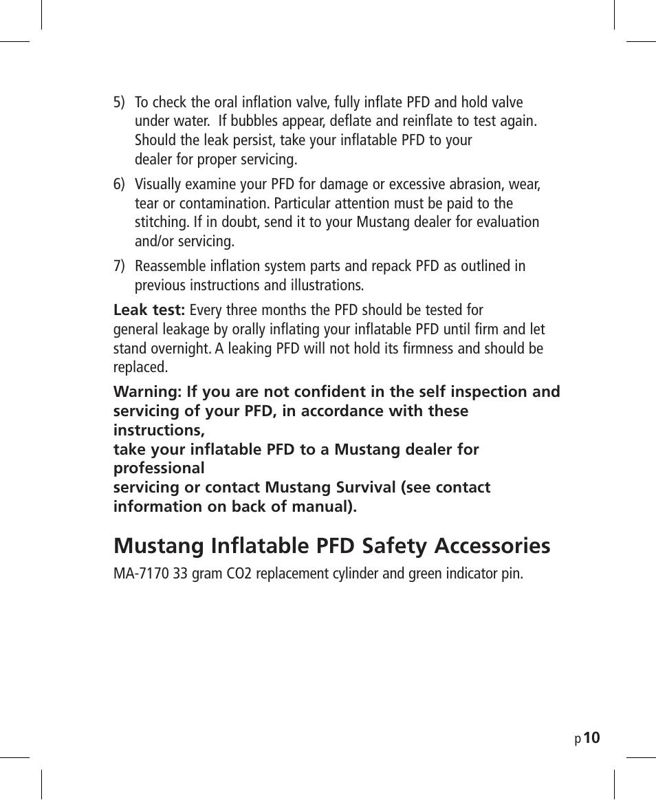 Mustang inflatable pfd safety accessories | Mustang Survival MD3025NV User Manual | Page 11 / 20