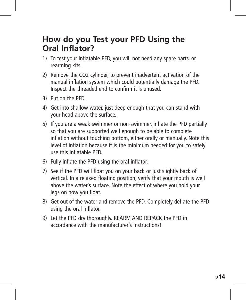 How do you test your pfd using the oral inflator | Mustang Survival MD3025NV User Manual | Page 15 / 20