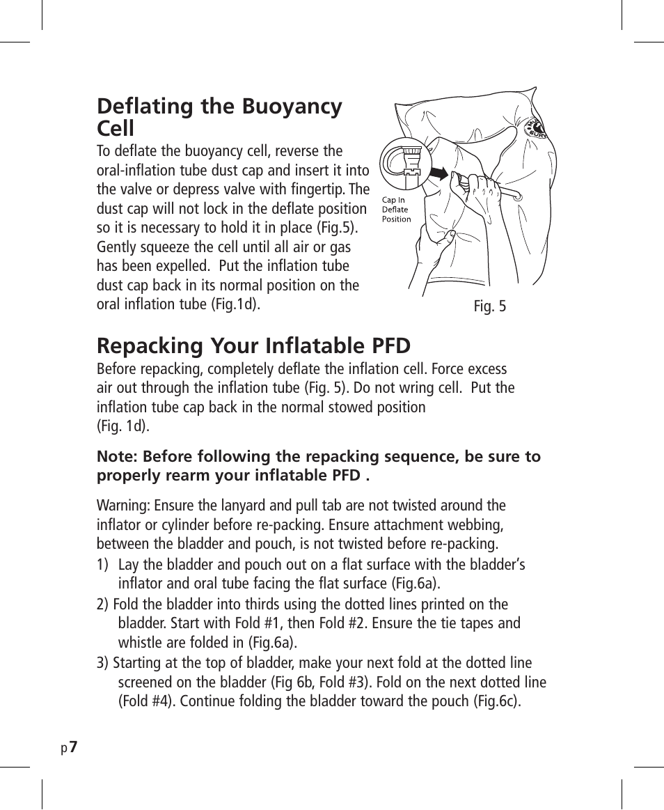 Deflating the buoyancy cell, Repacking your inflatable pfd | Mustang Survival MD3025NV User Manual | Page 8 / 20