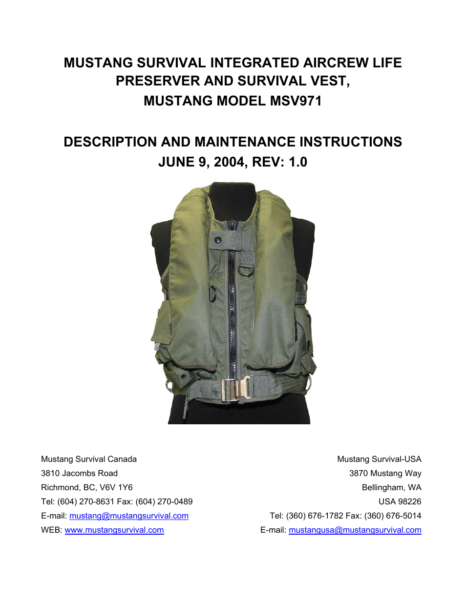Mustang Survival MSV971 User Manual | 38 pages