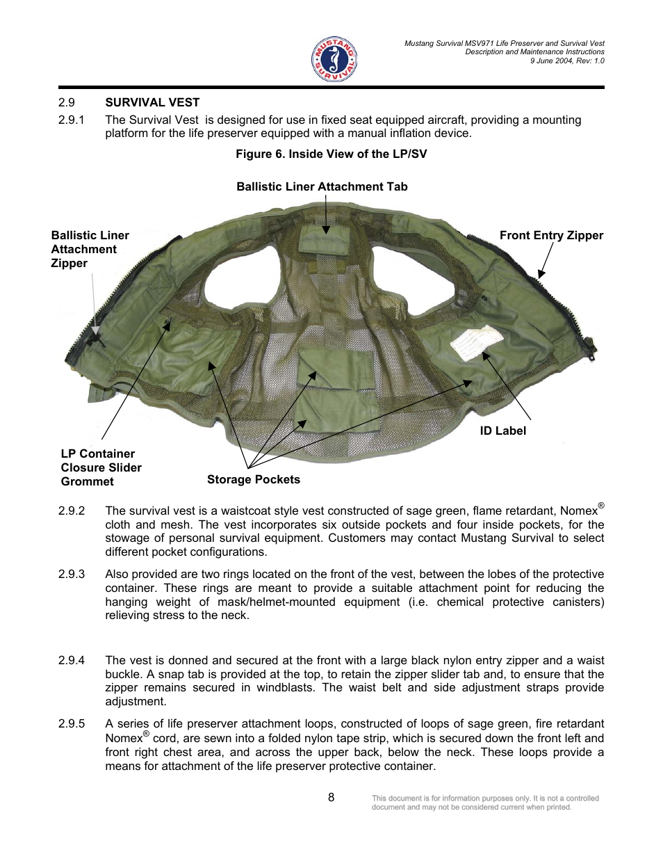 Survival vest, Figure 6. inside view of the lp/sv | Mustang Survival MSV971 User Manual | Page 11 / 38