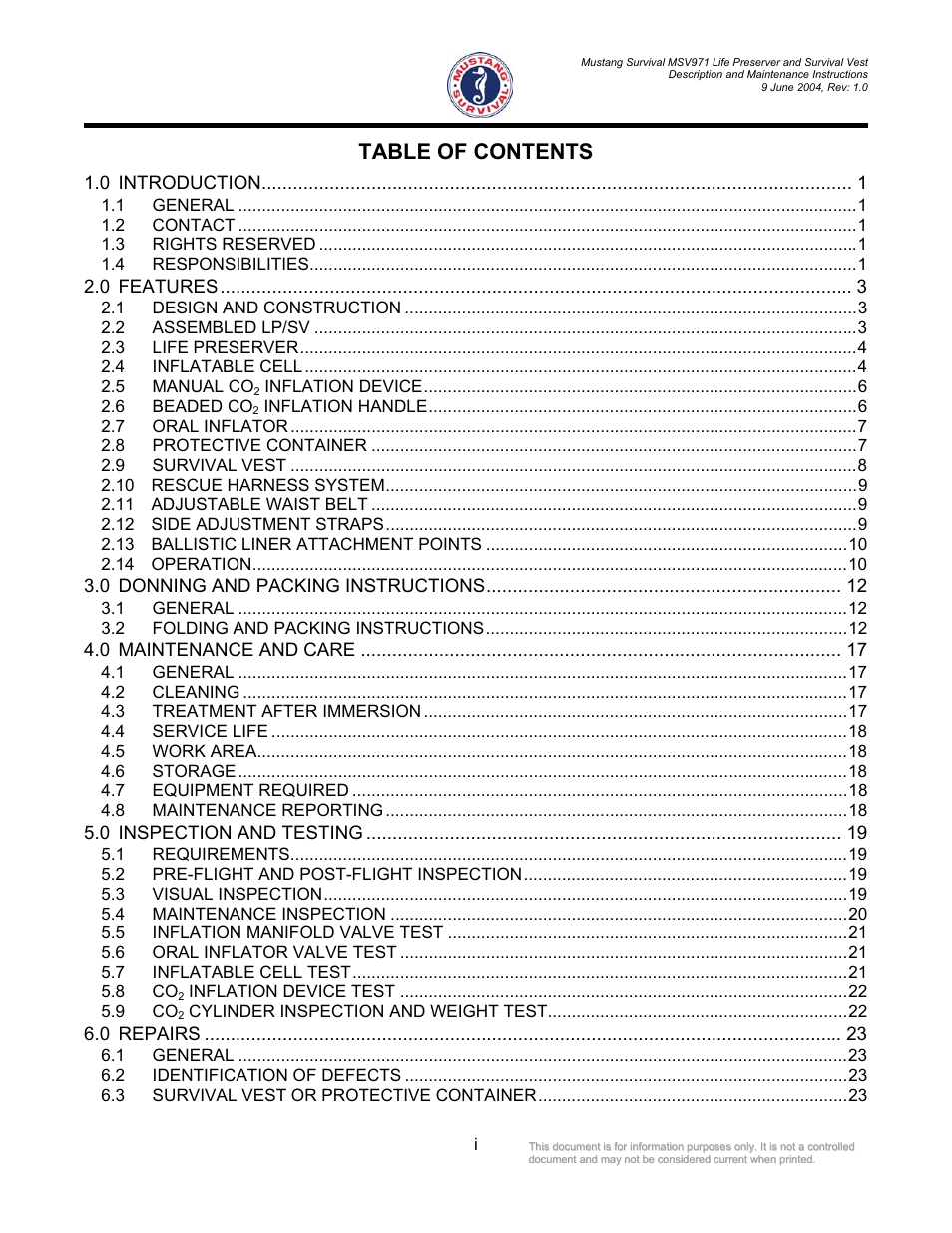 Mustang Survival MSV971 User Manual | Page 2 / 38