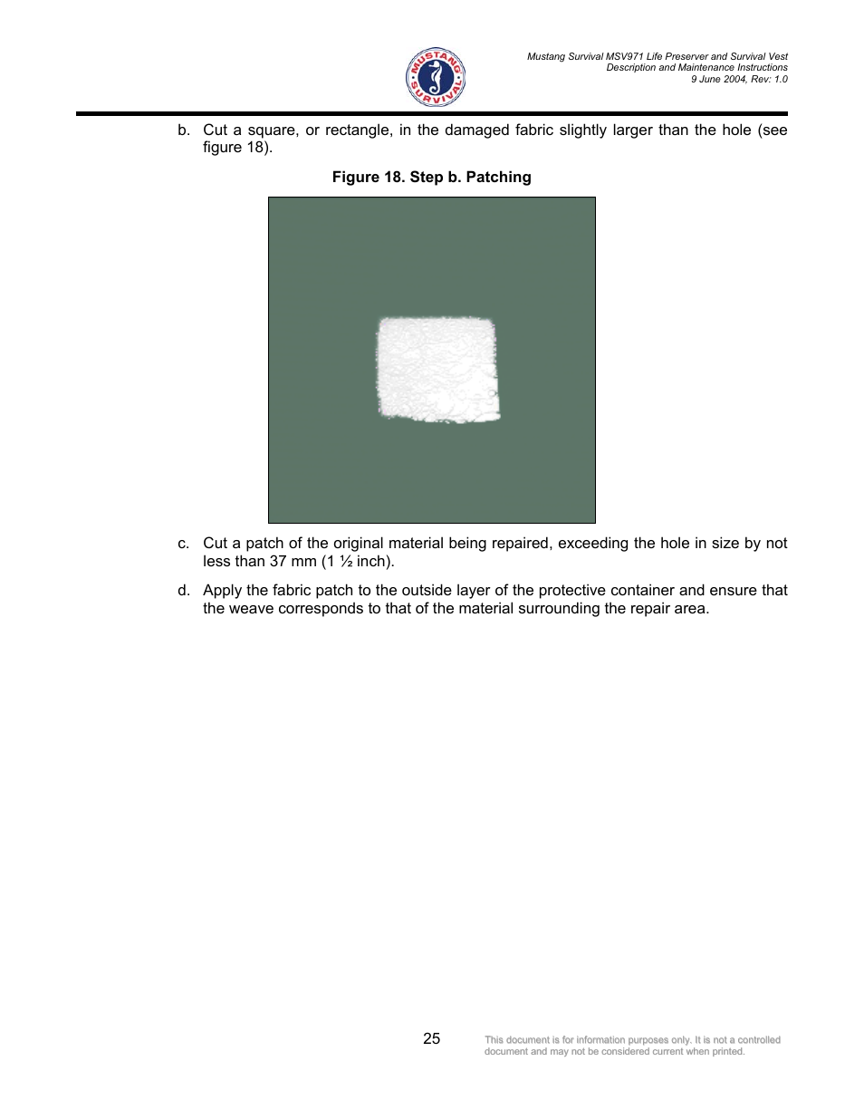 Figure 18. step b. patching | Mustang Survival MSV971 User Manual | Page 28 / 38
