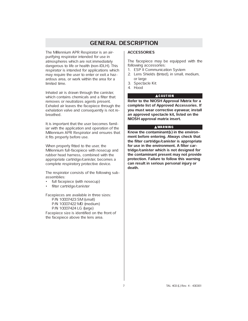 General description | Millennium Enterprises GME-P100 User Manual | Page 7 / 28