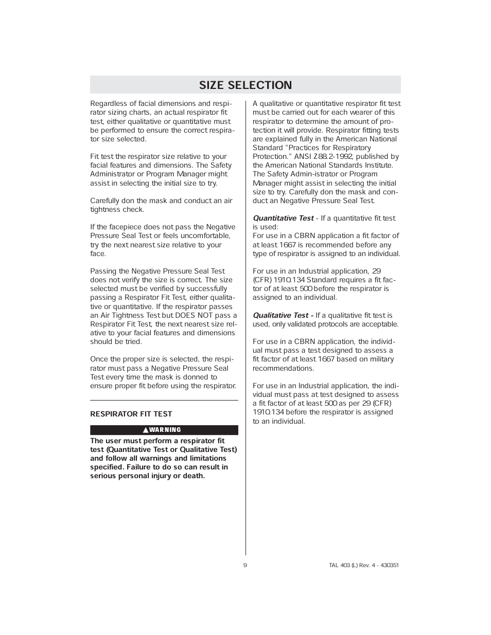 Size selection | Millennium Enterprises GME-P100 User Manual | Page 9 / 28