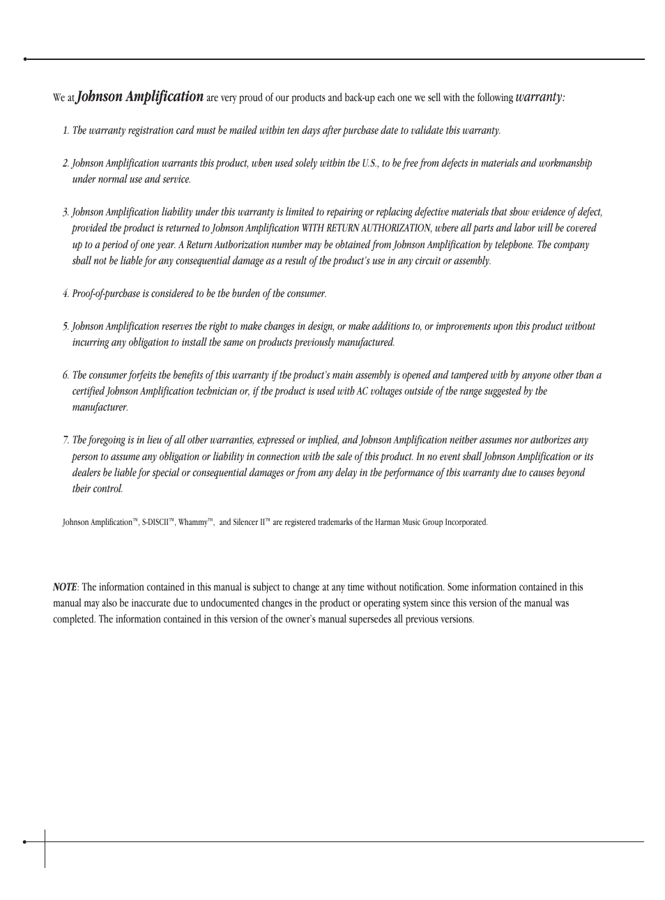 Johnson amplification, User guide | Millennium Enterprises Integrated Modeling Amplifier User Manual | Page 10 / 116