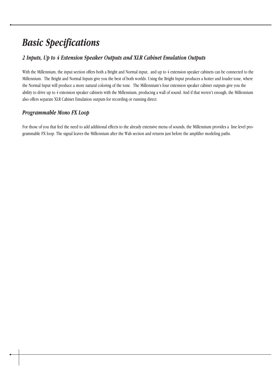 Basic specifications | Millennium Enterprises Integrated Modeling Amplifier User Manual | Page 18 / 116