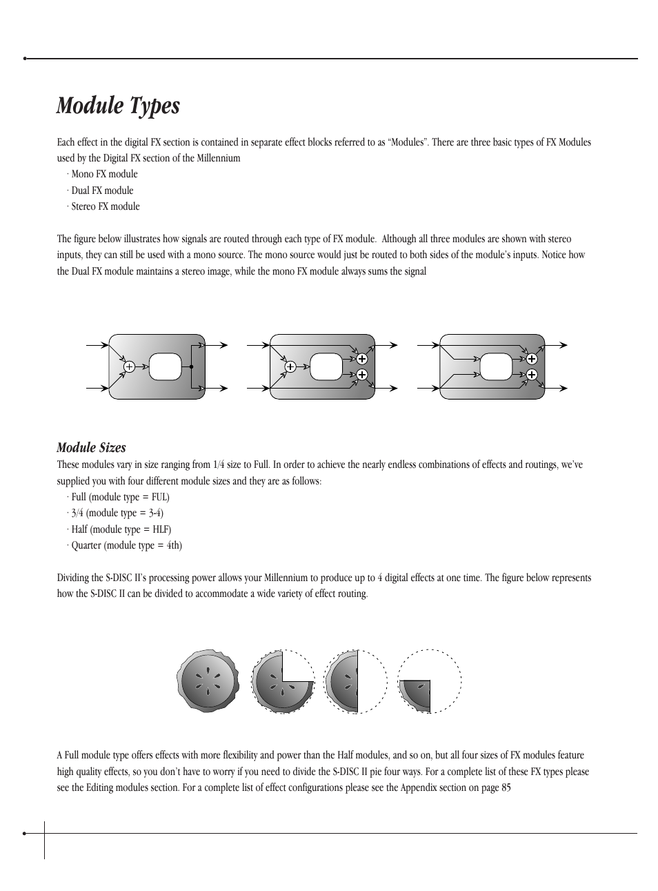 Module types, User guide, Module sizes | Millennium Enterprises Integrated Modeling Amplifier User Manual | Page 20 / 116