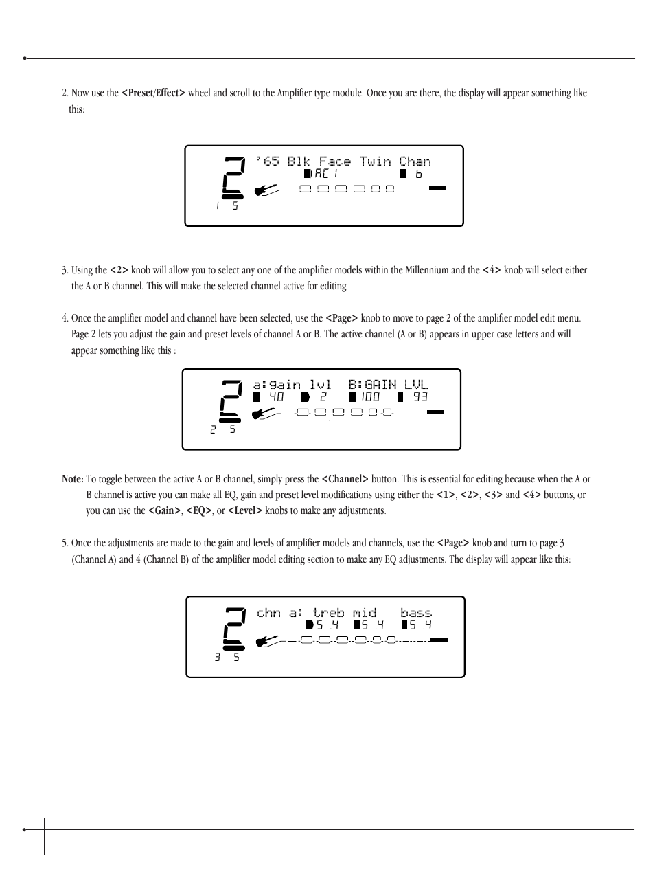 User guide, Chn a: treb mid bass, A:gain lvl b:gain lvl | 65 blk face twin chan, Johnson millennium | Millennium Enterprises Integrated Modeling Amplifier User Manual | Page 32 / 116