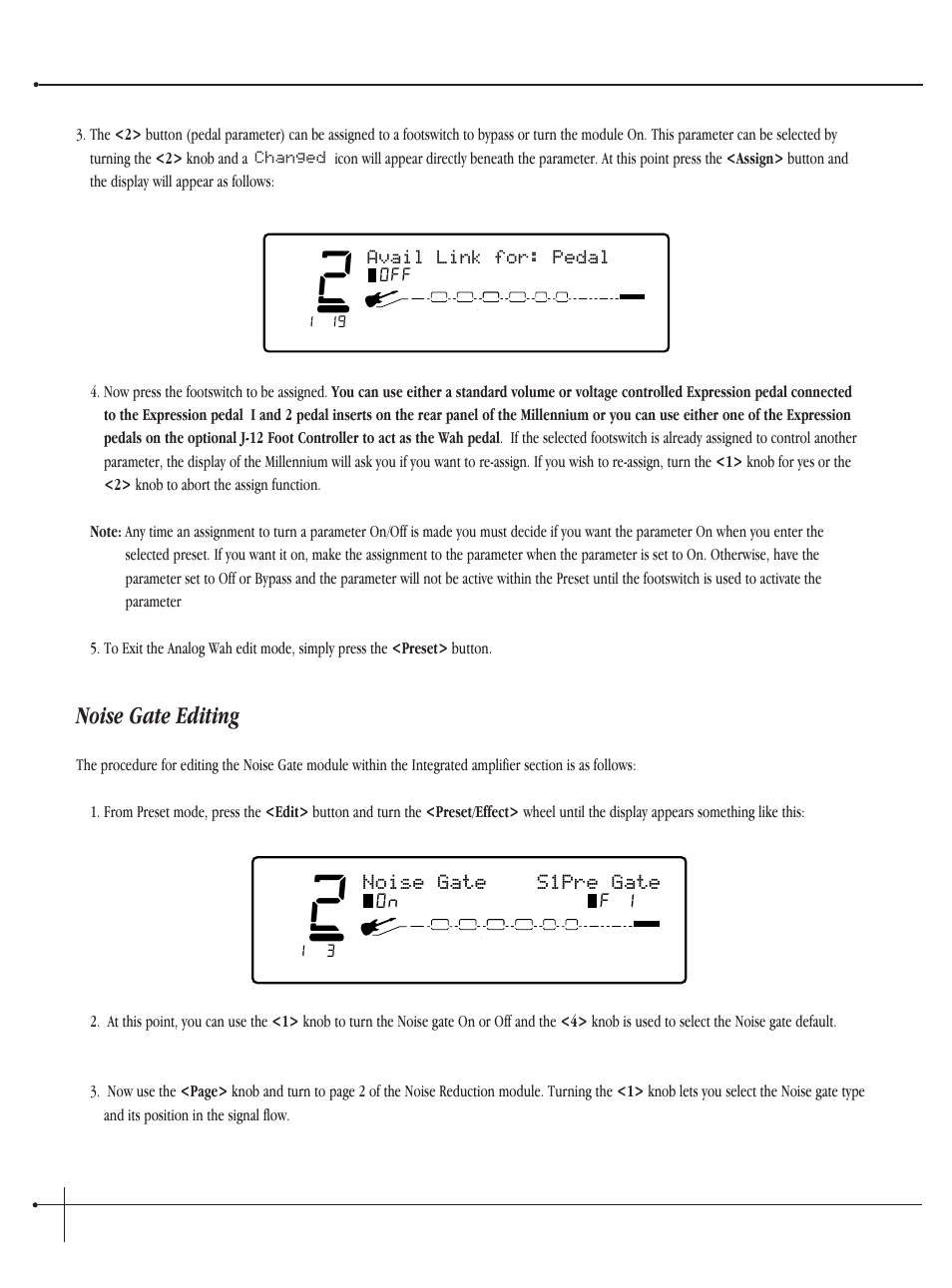 Noise gate editing, User guide, Noise gate s1pre gate | Avail link for: pedal, Johnson millennium | Millennium Enterprises Integrated Modeling Amplifier User Manual | Page 34 / 116
