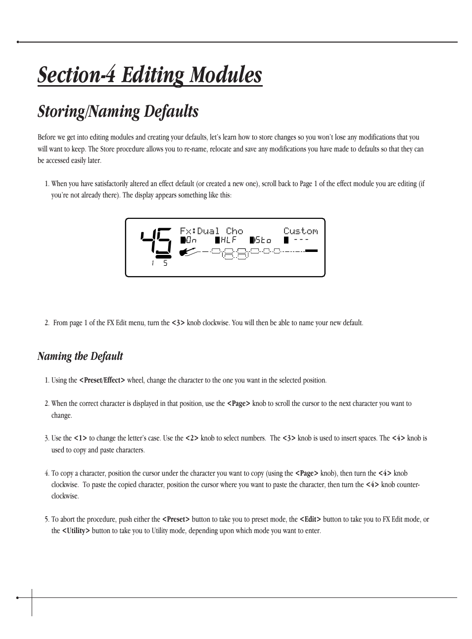 Storing/naming defaults, Naming the default, User guide | Fx:dual cho custom, Johnson millennium | Millennium Enterprises Integrated Modeling Amplifier User Manual | Page 38 / 116