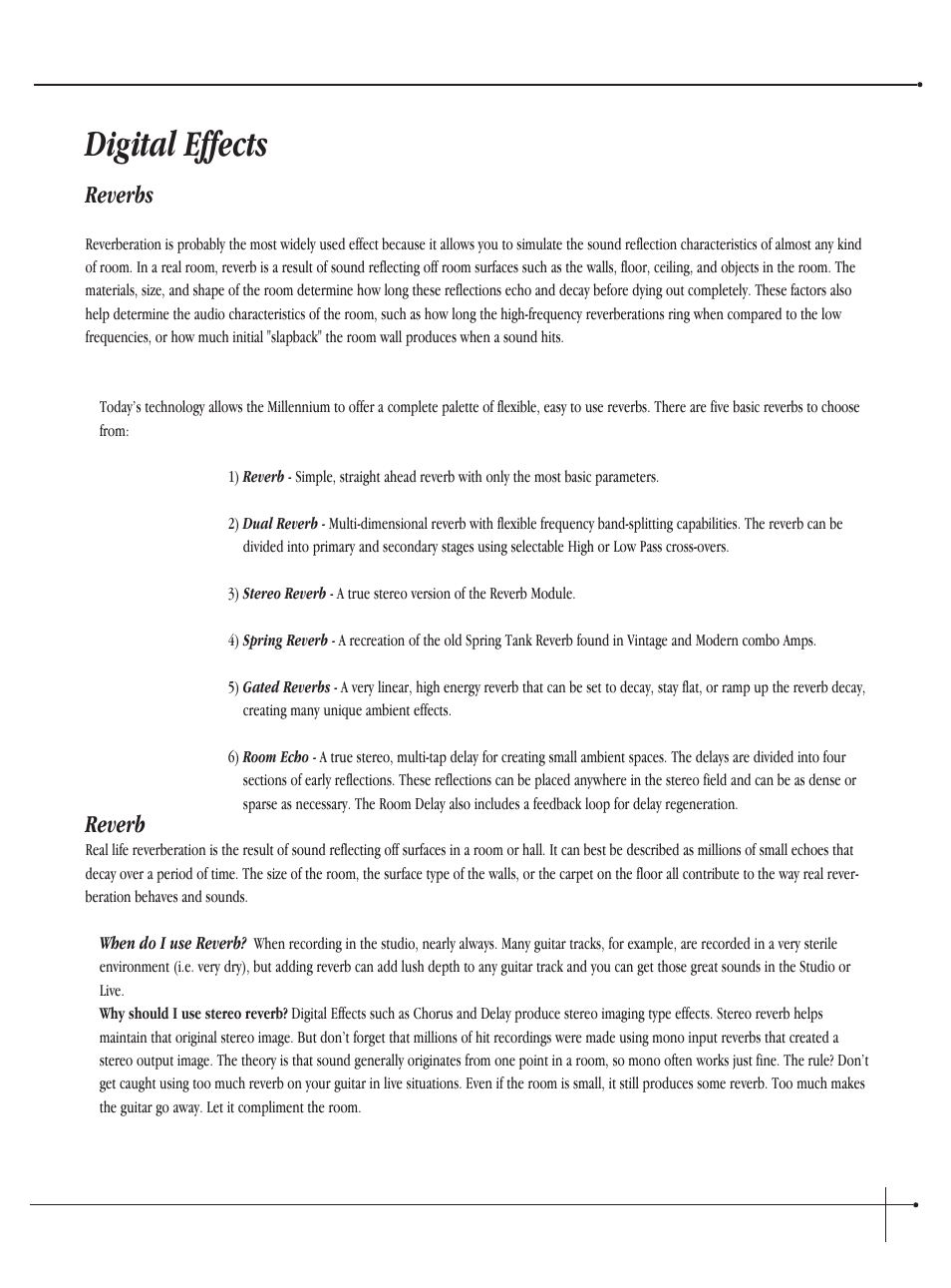 Digital effects, Reverbs, Reverb | Millennium Enterprises Integrated Modeling Amplifier User Manual | Page 45 / 116