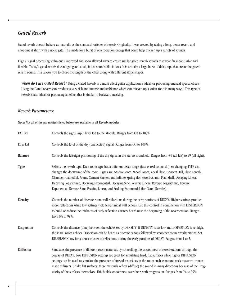 Gated reverb, User guide | Millennium Enterprises Integrated Modeling Amplifier User Manual | Page 46 / 116