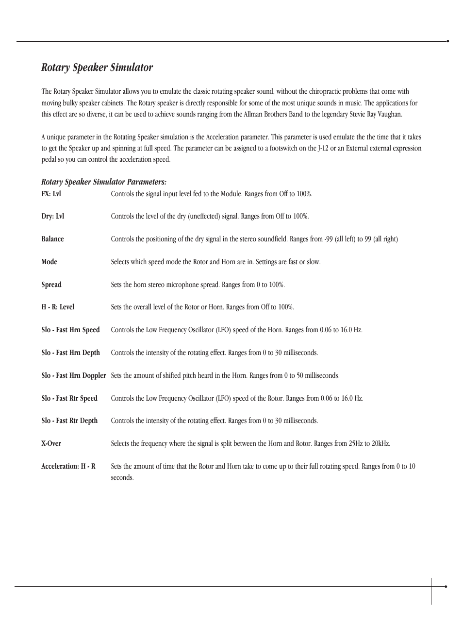 Rotary speaker simulator, User guide | Millennium Enterprises Integrated Modeling Amplifier User Manual | Page 53 / 116