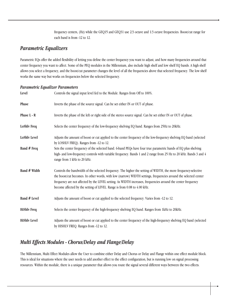 Parametric equalizers, User guide | Millennium Enterprises Integrated Modeling Amplifier User Manual | Page 61 / 116