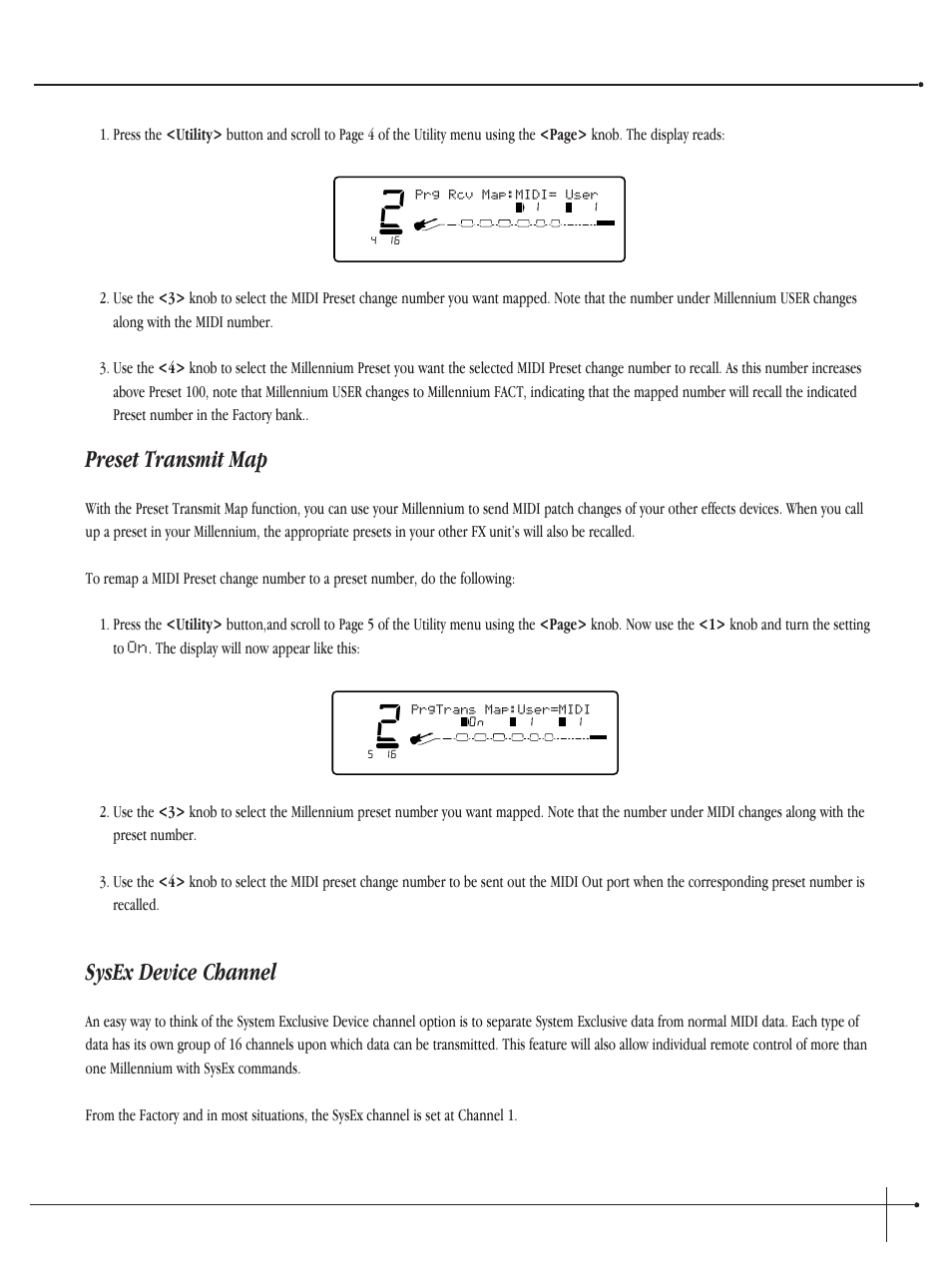Preset transmit map, Sysex device channel, User guide | Johnson millennium | Millennium Enterprises Integrated Modeling Amplifier User Manual | Page 71 / 116