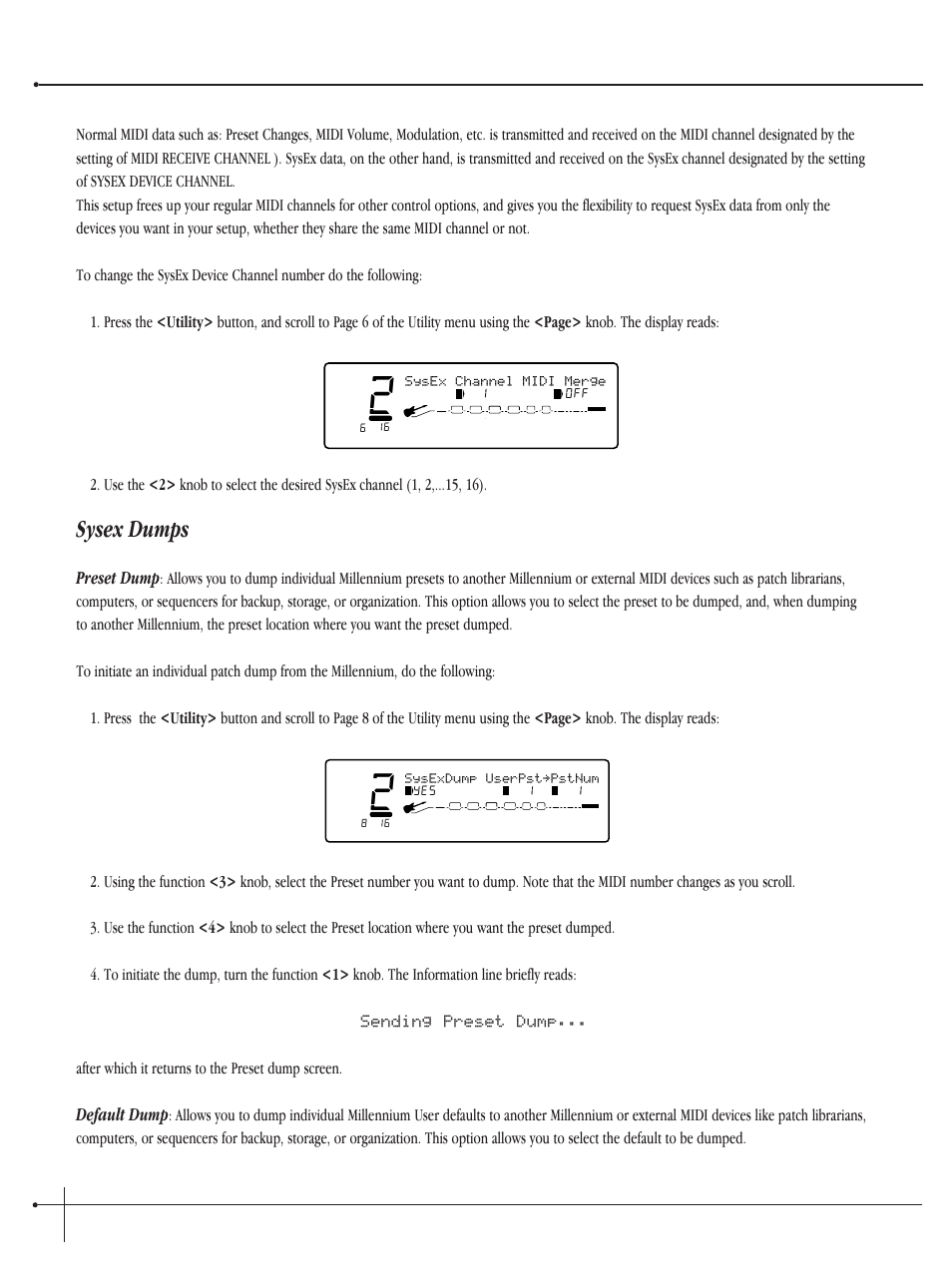 Sysex dumps, User guide, Preset dump | Default dump, Johnson millennium, Sysex channel midi merge | Millennium Enterprises Integrated Modeling Amplifier User Manual | Page 72 / 116