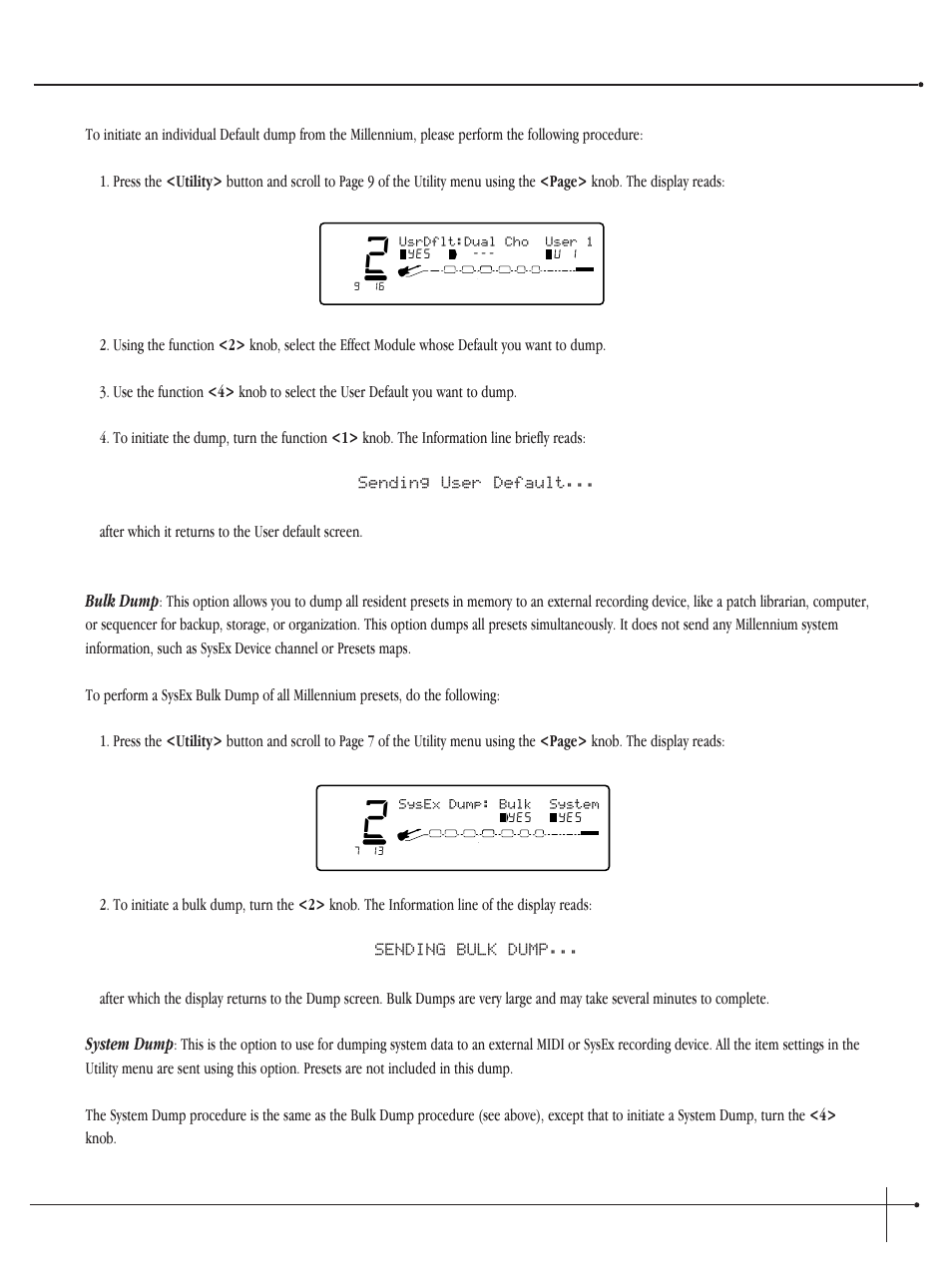 User guide, Bulk dump, System dump | Johnson millennium | Millennium Enterprises Integrated Modeling Amplifier User Manual | Page 73 / 116