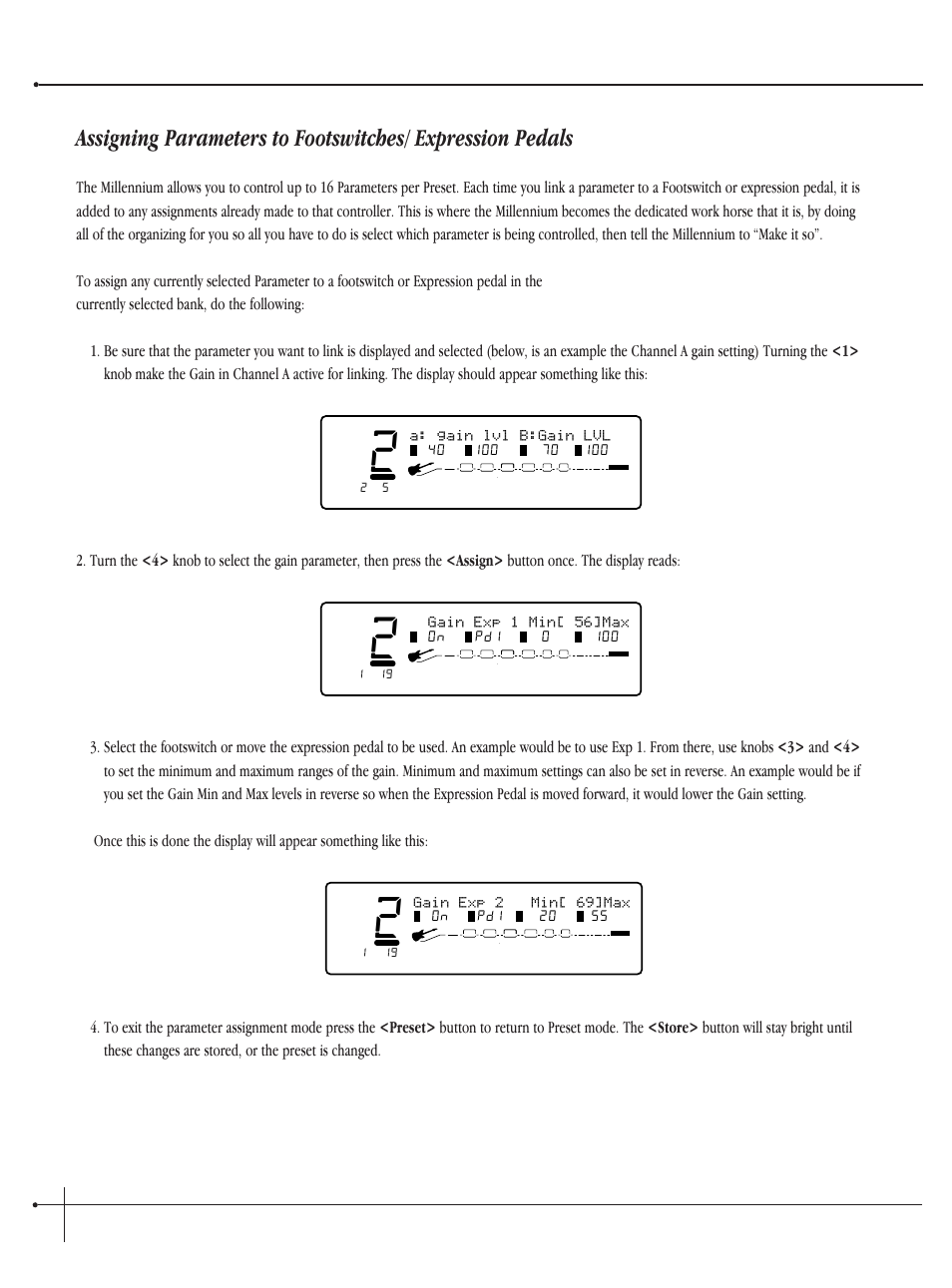 User guide, Johnson millennium, Gain exp 2 min[ 69]max | Gain exp 1 min[ 56]max, A: gain lvl b:gain lvl | Millennium Enterprises Integrated Modeling Amplifier User Manual | Page 78 / 116