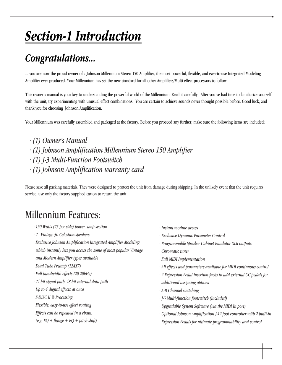 Millennium features | Millennium Enterprises Stereo150 User Manual | Page 9 / 116