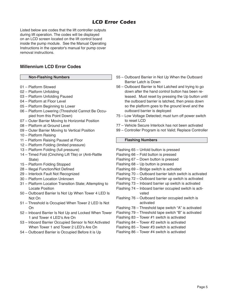 Lcd error codes | Millennium Enterprises A1 User Manual | Page 7 / 16
