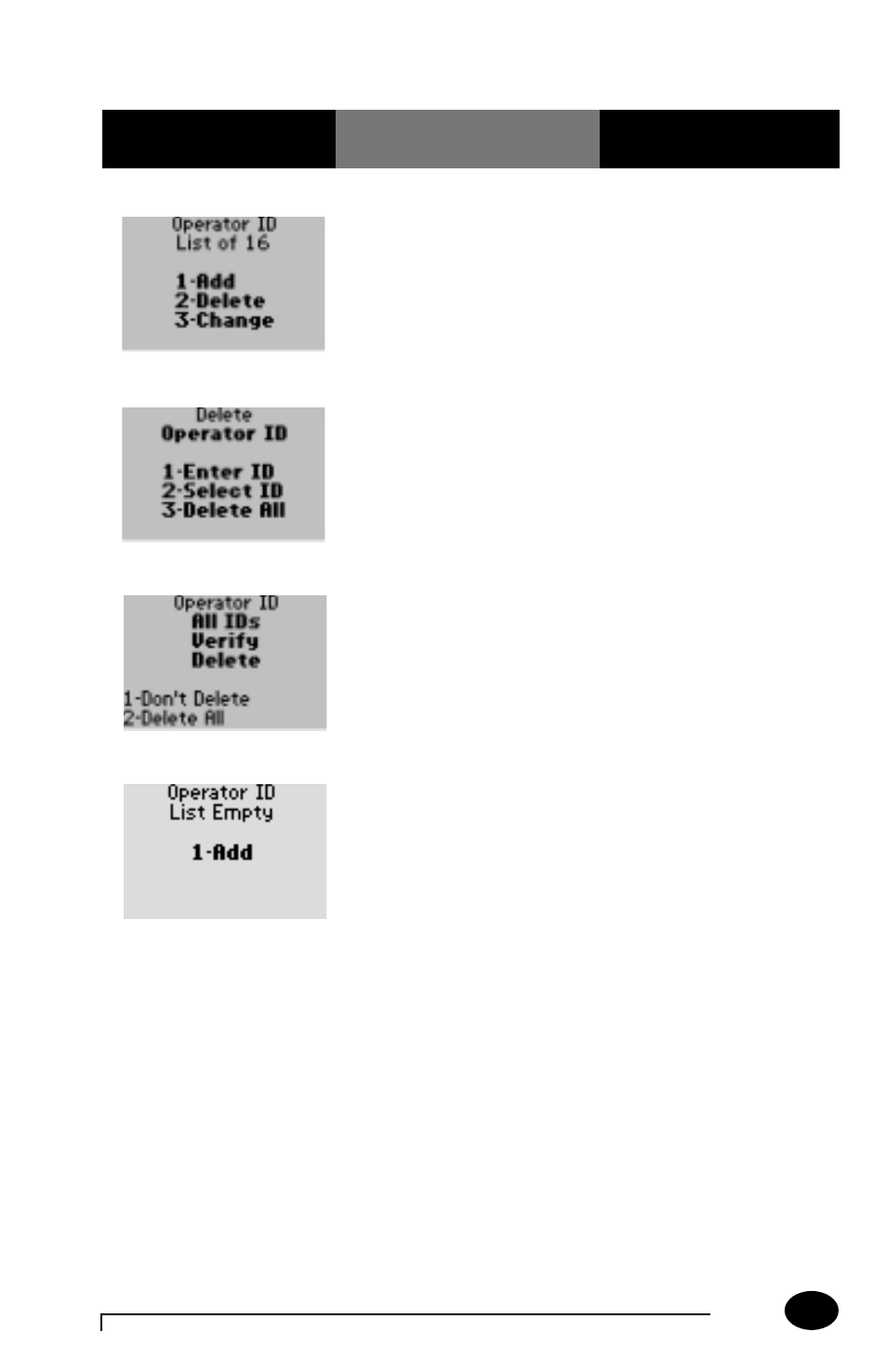 Delete all operators on the operator list | MediSense PCx User Manual | Page 111 / 151