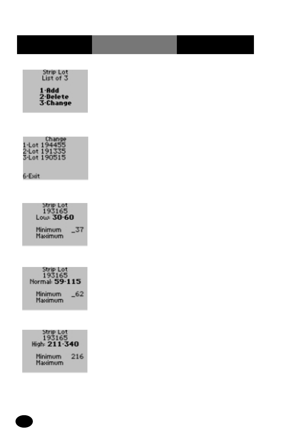 Change test strip lot on the strip lot list | MediSense PCx User Manual | Page 118 / 151